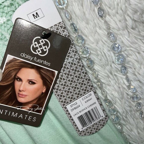 NWT - Daisy Fuentes Lace Chemise Nightie Womens MED Lounge Wear Mint NEW - Picture 5 of 7